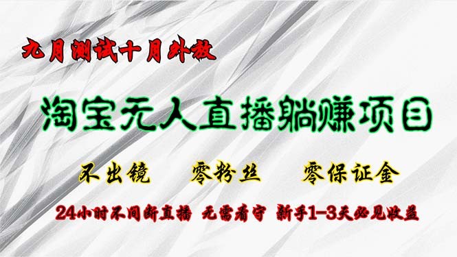 2024年10月最新淘宝无人直播最新玩法，九月测试十月外放，不出镜零粉丝零保证金，24小时全自动